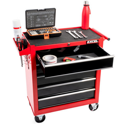 Excel 9 Drawer Top Chest Cabinet & 5 Drawers Tool Chest with Tool Tray Black/Red