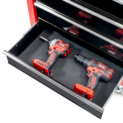 Excel 9 Drawer Top Chest Cabinet & 5 Drawers Tool Chest with Tool Tray Black/Red