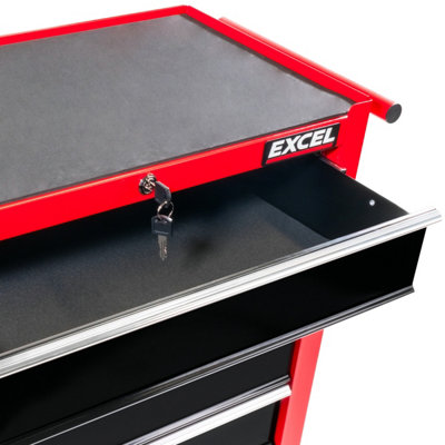 Excel 9 Drawer Top Chest Cabinet & 5 Drawers Tool Chest with Tool Tray Black/Red