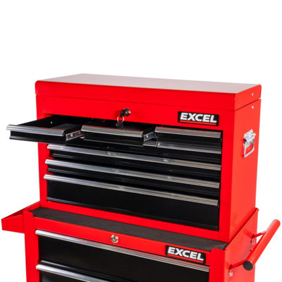 Excel 9 Drawer Top Chest Cabinet & 5 Drawers Tool Chest with Tool Tray Black/Red