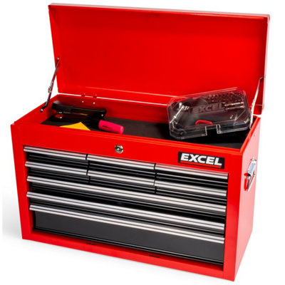 Excel 9 Drawer Top Chest Cabinet & 5 Drawers Tool Chest with Tool Tray Black/Red