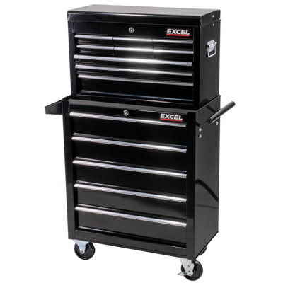 Excel 9 Drawer Top Chest Cabinet & 5 Drawers Tool Chest with Tool Tray Black