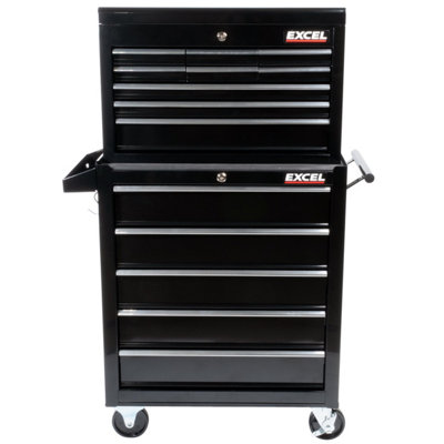Excel 9 Drawer Top Chest Cabinet & 5 Drawers Tool Chest with Tool Tray Black