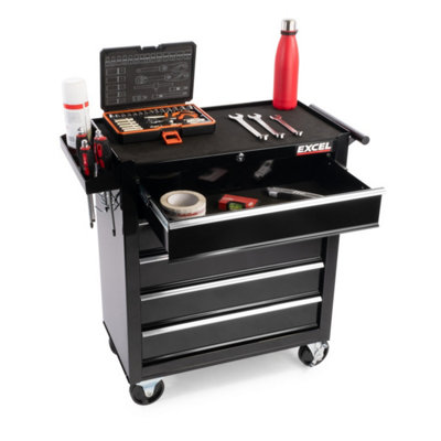 Excel 9 Drawer Top Chest Cabinet & 5 Drawers Tool Chest with Tool Tray Black