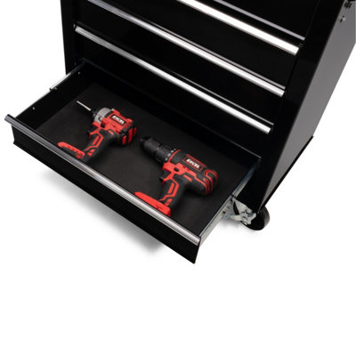 Excel 9 Drawer Top Chest Cabinet & 5 Drawers Tool Chest with Tool Tray Black