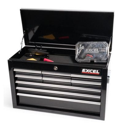 Excel 9 Drawer Top Chest Cabinet & 5 Drawers Tool Chest with Tool Tray Black