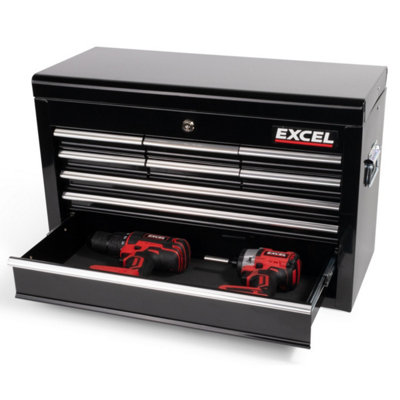 Excel 9 Drawer Top Chest Cabinet & 5 Drawers Tool Chest with Tool Tray Black