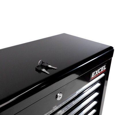 Excel 9 Drawer Top Chest Cabinet & 5 Drawers Tool Chest with Tool Tray Black