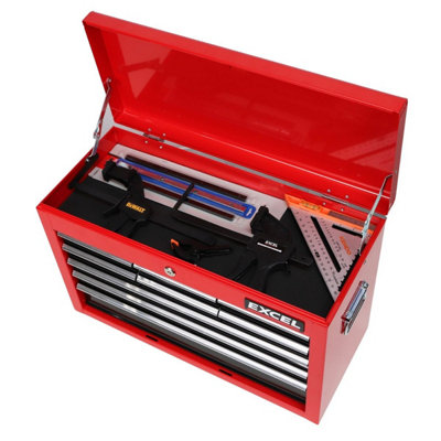Excel 9 Drawers Portable Tool Chest Cabinet with Ball Bearing Slides Black and Red