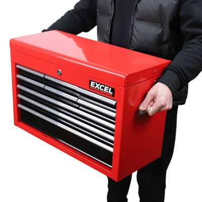Excel 9 Drawers Portable Tool Chest Cabinet with Ball Bearing Slides Black and Red