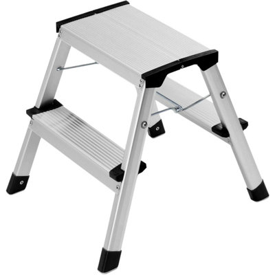 Excel Aluminium Folding Hop-Up Step Stool Ladder 2 Tread, Compact Work ...