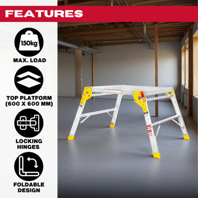 Excel Aluminium Hop-Up Folding Bench 600 x 600mm, Slip-Resistant ...