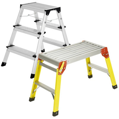 Excel Aluminium Stool Ladder 3 Tread with Fibreglass Folding Hop Up