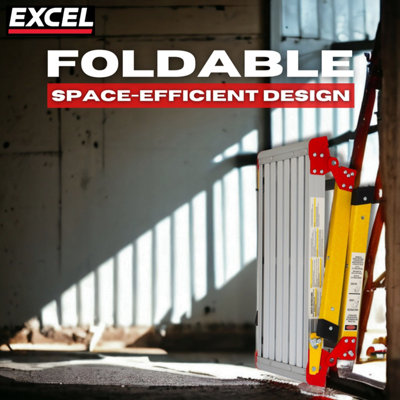 Excel Aluminium Stool Ladder 3 Tread with Fibreglass Folding Hop Up