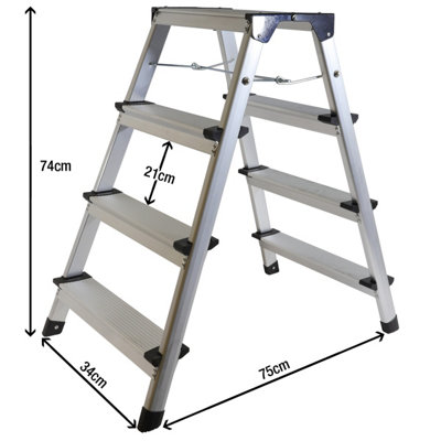 Excel Aluminium Stool Ladder 4 Tread Heavy Duty Folding Hop Up 745mm x 465mm