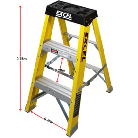 Excel Electricians Fibreglass Step Ladder 3 Tread 0.76m Heavy Duty