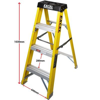 Excel Electricians Fibreglass Step Ladder 3 Tread 1.03m Heavy Duty