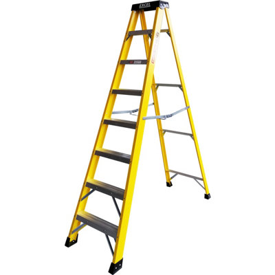 Excel Electricians Fibreglass Step Ladder 8 Tread 2.1m Heavy Duty DIY