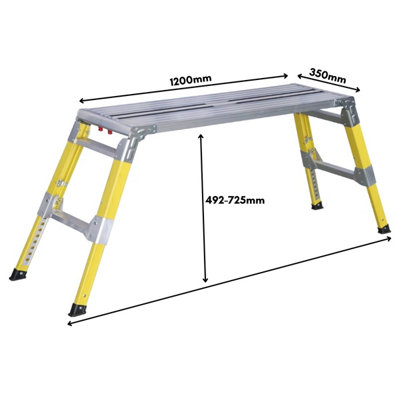 Excel Fibreglass Adjustable Height Hop Up Folding Platform Work Bench - 1200 x 350 mm
