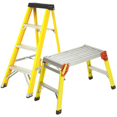 EXCEL FIBREGLASS LADDER 4 TREAD & FOLDING HOP-UP SET HEAVY DUTY NON ...