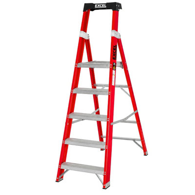 Excel Fibreglass Platform Step Ladder 5 Tread for Electricians 1.81m ...