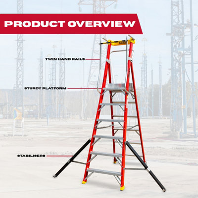 Excel Fibreglass Podium Step Ladder 6 Tread for Electricians 2.61m ...