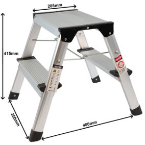 Excel Heavy Duty Aluminium 2 Tread Stool Ladder Folding Hop Up 350mm x 400mm