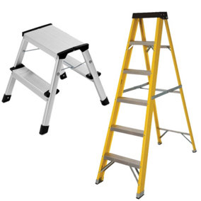 Excel Heavy Duty Fiberglass 6 Tread Ladder with 2 Step Hop Up Ladder