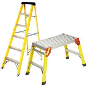 Excel Heavy Duty Fiberglass 6 Tread Ladder with Folding Hop Up