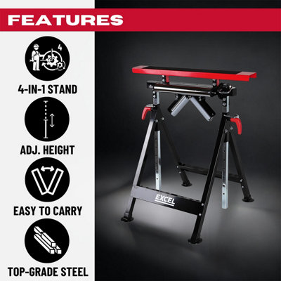 Excel Multi-Function 4 in 1 Workbench Table Trestle Roller Stand Adjustable Height Pack of 2