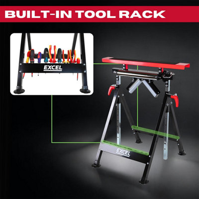 Excel Multi-Function 4 in 1 Workbench Table Trestle Roller Stand Adjustable Height Pack of 2