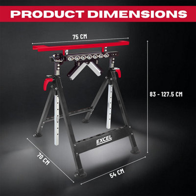 Excel Multi-Function 4 in 1 Workbench Table Trestle Roller Stand Adjustable Height Pack of 2
