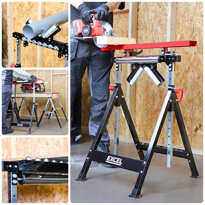 Excel Multi-Function 4 in 1 Workbench Table Trestle Roller Stand Adjustable Height Pack of 2