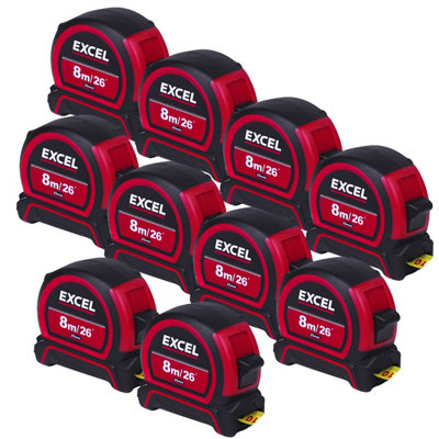 Excel PVC Tape Measure 8m/26ft Pack of 10