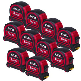 Excel PVC Tape Measure 8m/26ft Pack of 10