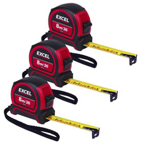 Excel PVC Tape Measure 8m/26ft Pack of 3
