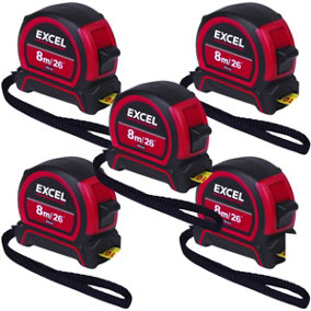 Excel PVC Tape Measure 8m/26ft Pack of 5