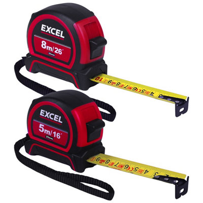 Excel PVC Tape Measure 8m/5m Pack of 2