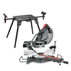 Excel Sliding Mitre Saw Double Bevel 305mm 240V/1800W & Laser with Universal Stand Workbench Station