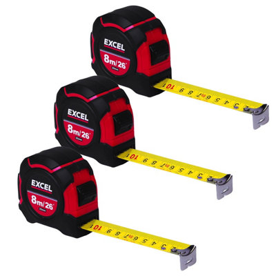 Excel Tape Measure 8m/26ft Pack of 3