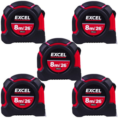 Excel Tape Measure 8m/26ft Pack of 5