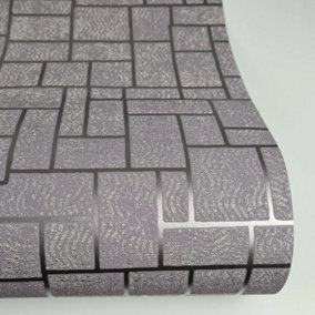 Exclusive Geometric Plum Purple & Silver Textured Squares Wallpaper DL23023