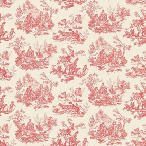 Exclusive Shades Cream Red Toile De Jouy Country Animal Print Theme Wallpaper