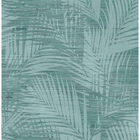 Exclusive Teal Green Palm Leaves Wallpaper Textured Vinyl Paste The Wall Modern