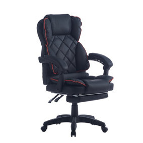 Executive Diamond Stitch Office Chair Black+Red Ribbon