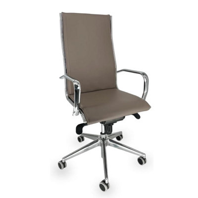 Executive Office Chair in Beige Faux Leather with Chromed Steel Armrests, 70 x 70 x 120 cm, OFF LINE model VISTA