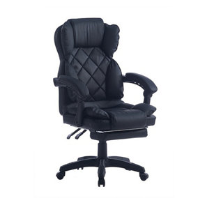 Executive  Swivel Black Office Chair PU Leather Computer Desk Chair With Footrest