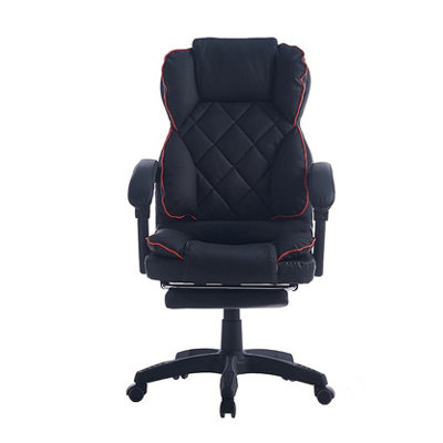 Executive  Swivel Black With Red Ribbon Office Chair PU Leather Computer Desk Chair With Footrest