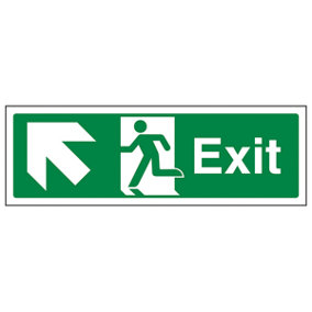 Exit Arrow UP LEFT Fire Safety Sign - Adhesive Vinyl - 600x200mm (x3)