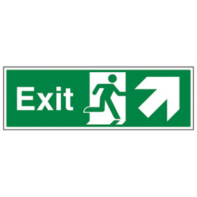 Exit Arrow UP RIGHT Fire Safety Sign - Glow in Dark - 300x100mm (x3)
